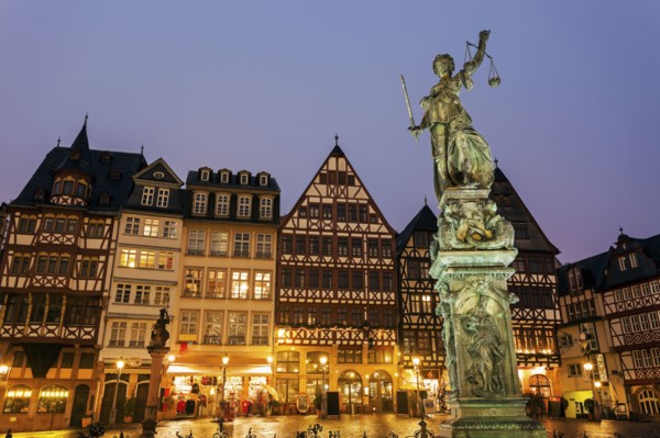 Statue on illuminated square