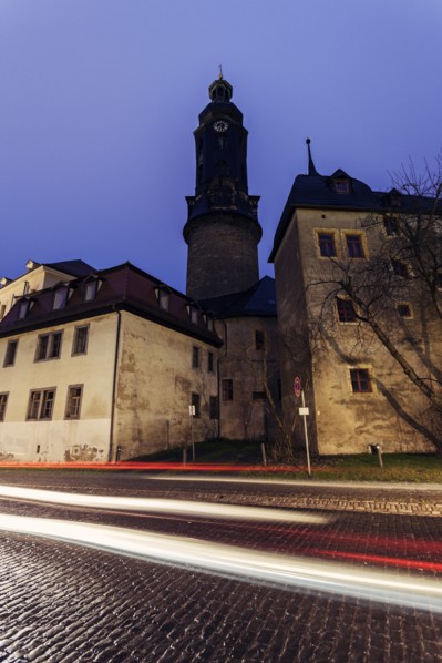 Light trails in old town