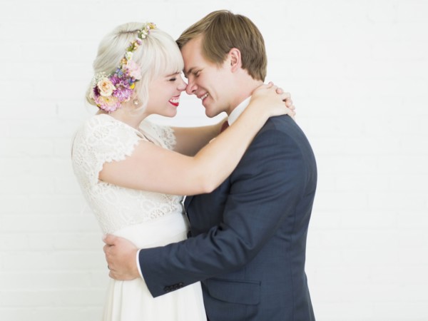 Portrait of smiling newlywed couple