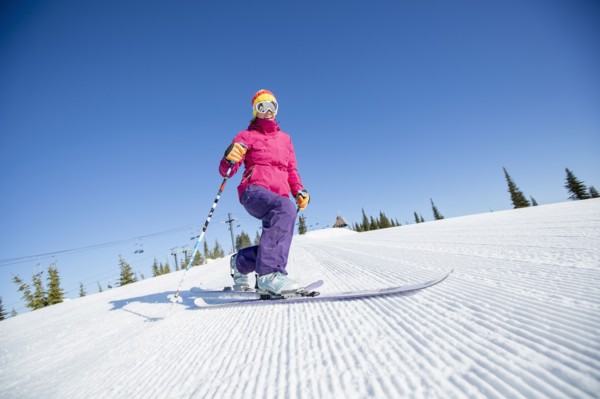 Woman skiing downhill