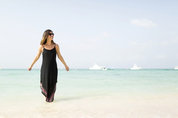 Woman walking on beach