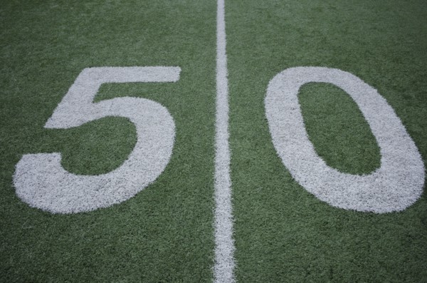 Football field marking of 50 yard line