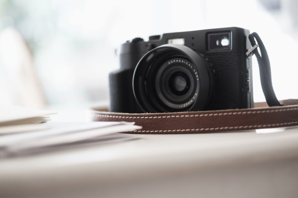 Digital camera on desk.