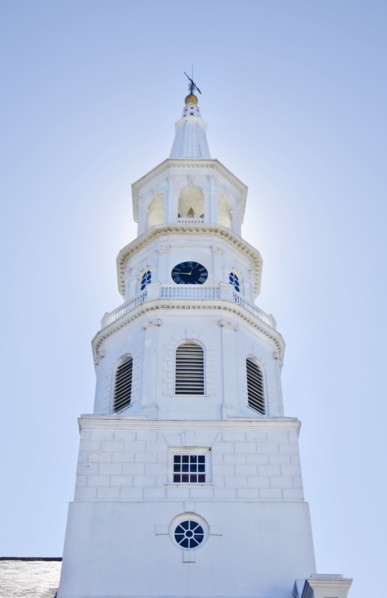 Church tower against clear sky