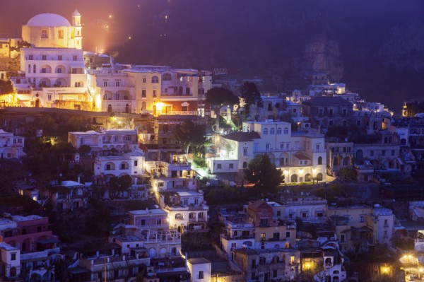 Aerial view of town at sunrise