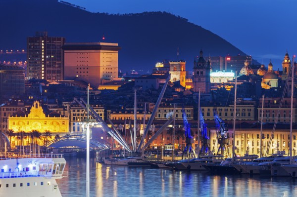Old town in Genoa across harbor