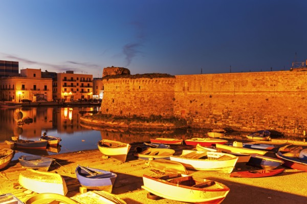 Marina and Castello Angiono at sunrise