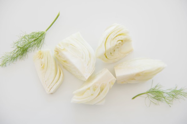 Chopped fennel on white background