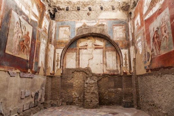 Old mural on walls of ruins of Herculaneum