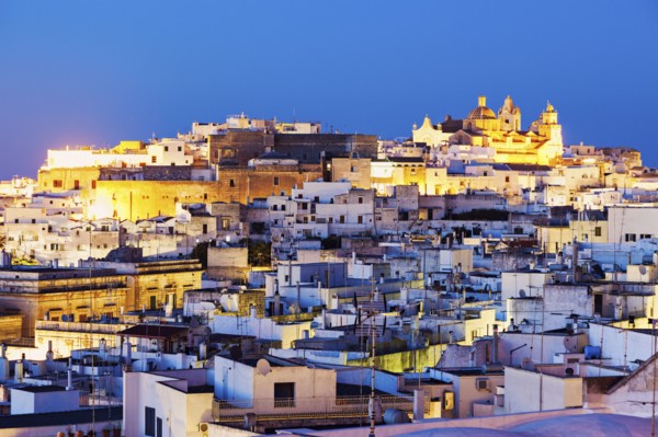 Illuminated townscape at dusk