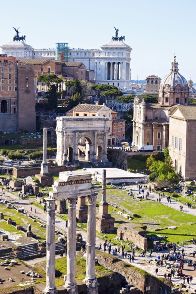 Roman Forum and Monument of Vittorio Emanuele II against sky