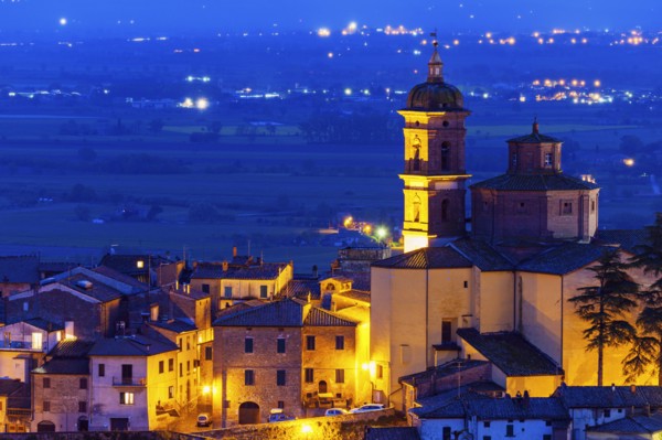 Illuminated townscape at dusk