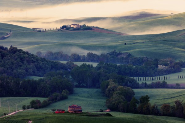 Rolling landscape with farmhouse