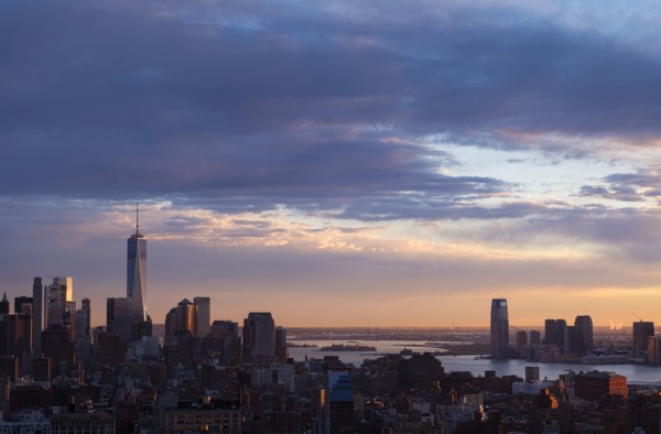 Cityscape of New York with view of One World Trade Centre. USA, New York, New York City.