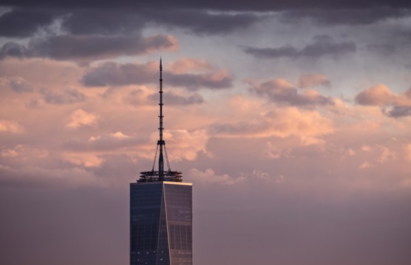 One World Trade Center against sky at dusk. USA, New York, New York City.