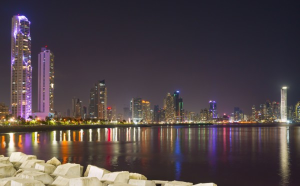 Illuminated cityscape at night