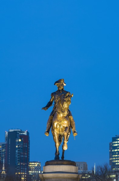 Boston Public Garden, Statue of George Washington on horse at dusk