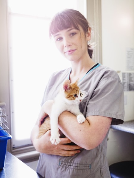 Portrait of vet with kitten