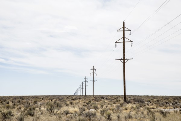 Electricity pylons in desert, Colorado