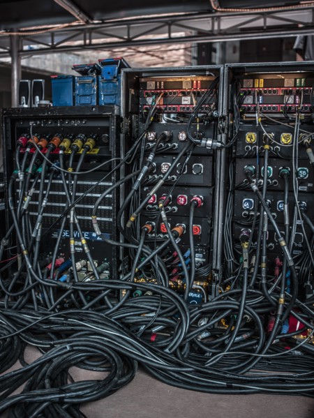 Rear view of amplifiers and cables