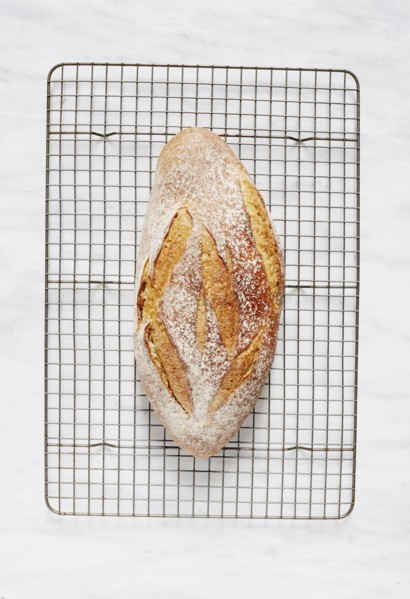 Overhead view of fresh rye bread