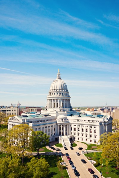 Wisconsin, Madison, Capitol with blue sky