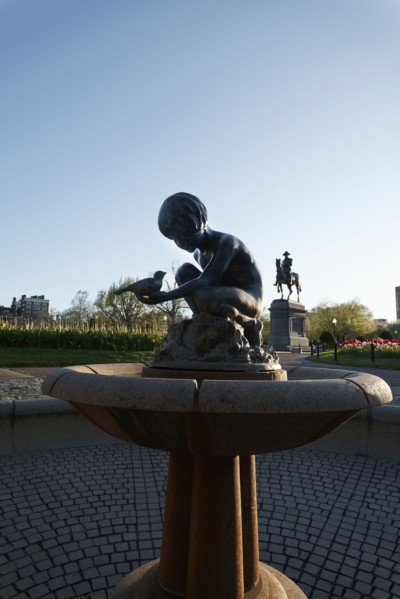 Massachusetts, Boston, Silhouette of statues in Boston Public Garden