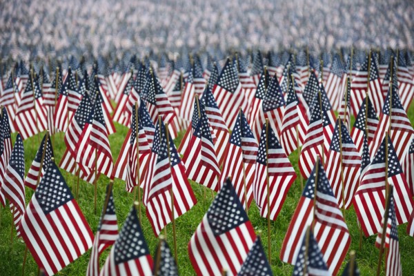 Massachusetts, Boston, American flags on Boston Common