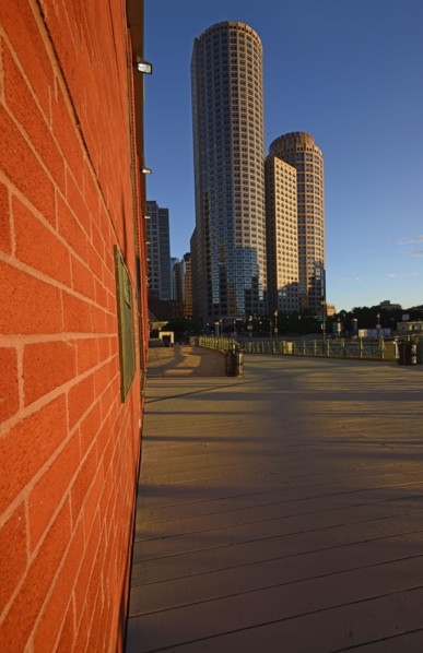 Massachusetts, Boston, Financial district at sunset