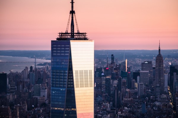 USA, New York State, New York City, One World Trade Center building at sunrise.