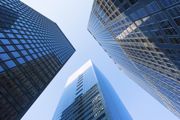 USA, New York State, New York City, Manhattan, Skyscrapers seen from below