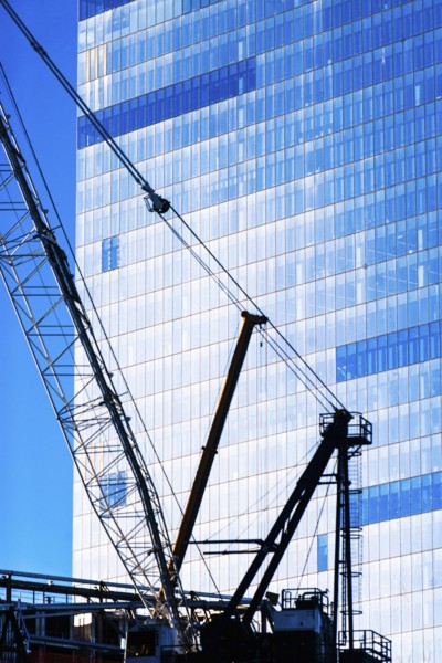 USA, New York State, New York City, Manhattan, Detail of crane and office building