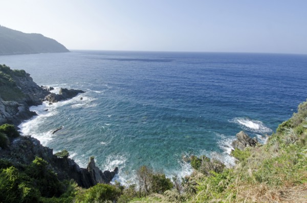Italy, Liguria, Sestri Levante, Clear sky over sea, view from hill