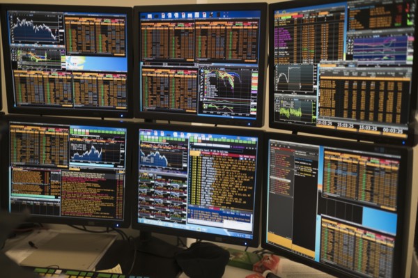 Arrangement of computer monitors.