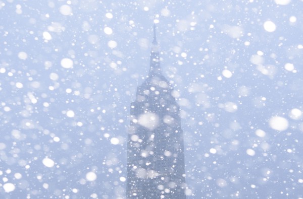 USA, New York State, New York City, Empire State Building in snow.