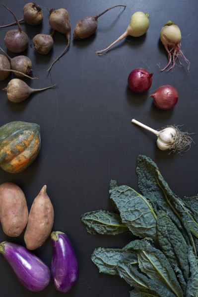 Vegetables on dark surface