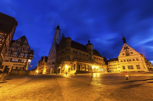 Germany, Bavaria, Rothenburg, Market Square at dusk