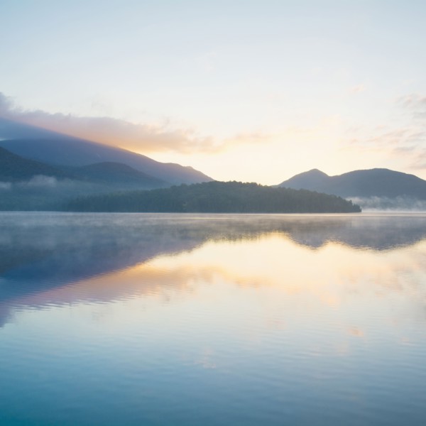 USA,  New York, Adirondack Mountains,  Lake Placid at sunrise