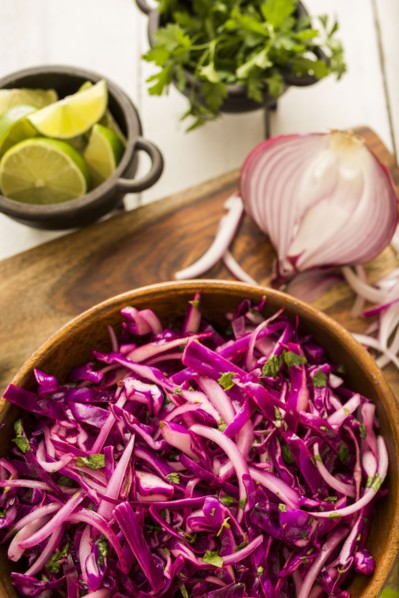 Red cabbage in bowl