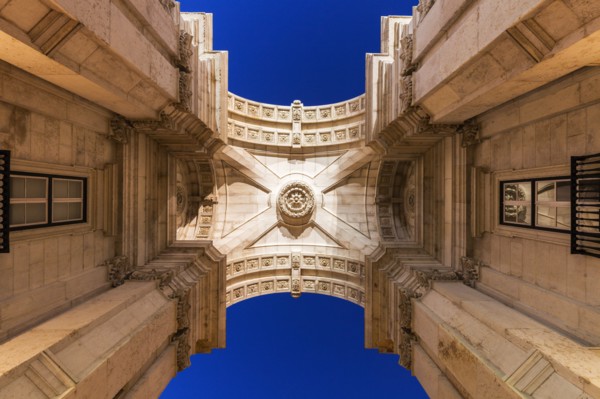 Portugal, Lisbon, Rua Augusta Arch on Plaza of Commerce in Lisbon
