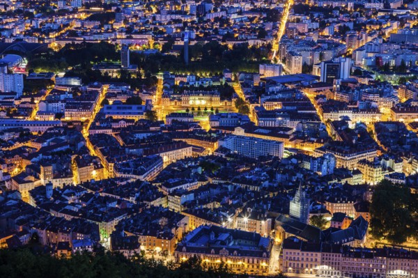 France, Auvergne-Rhone-Alpes, Grenoble, Grenoble panorama at evening