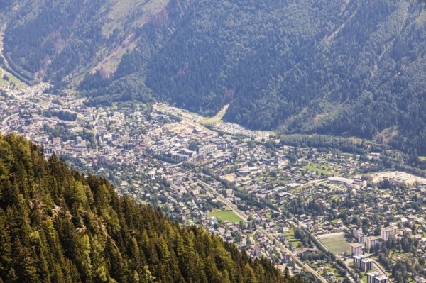 France, Auvergne-Rhone-Alpes, Chamonix seen from Reserve Naturelle de Carlaveyron