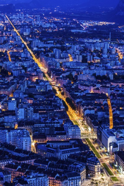 France, Auvergne-Rhone-Alpes, Grenoble, Grenoble panorama at evening