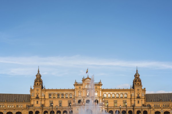 Spain, Seville, Fountain at Plaza De Espana