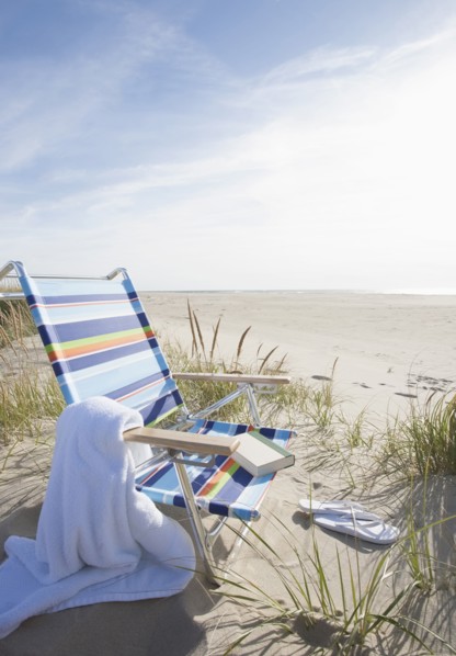 USA, Massachusetts, Nantucket Island, Empty lounge chair on Madaket Beach