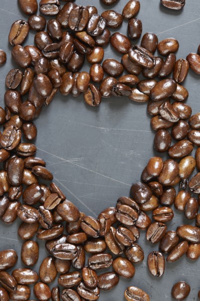 Heart shape made of roasted coffee beans