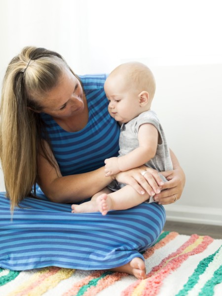 Mother holding her son (6-11 months) on lap