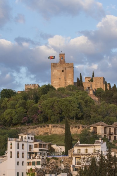 Spain, Andalusia, Granada, Palace of Alhambra on hill