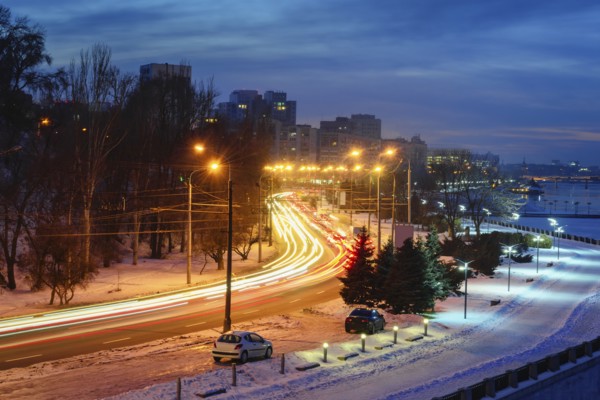 Ukraine, Dnepropetrovsk region, Dnepropetrovsk city, City with light trails