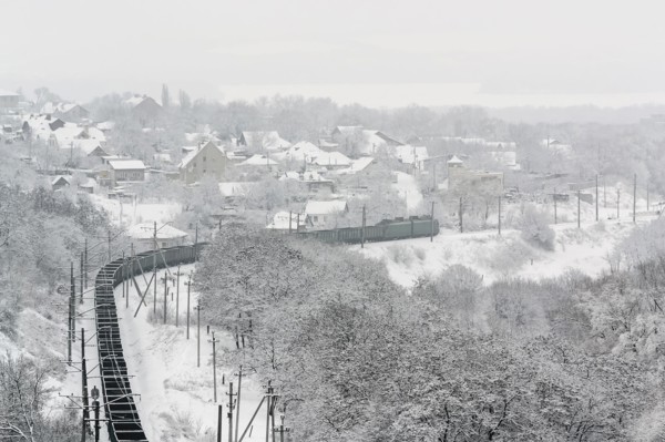 Ukraine, Dnepropetrovsk region, Dnepropetrovsk city, railroad track in winter